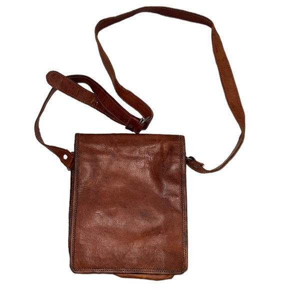 Women's Vintage Leather Crossbody Messenger Purse Front Buckles Brown - Picture 2 of 6